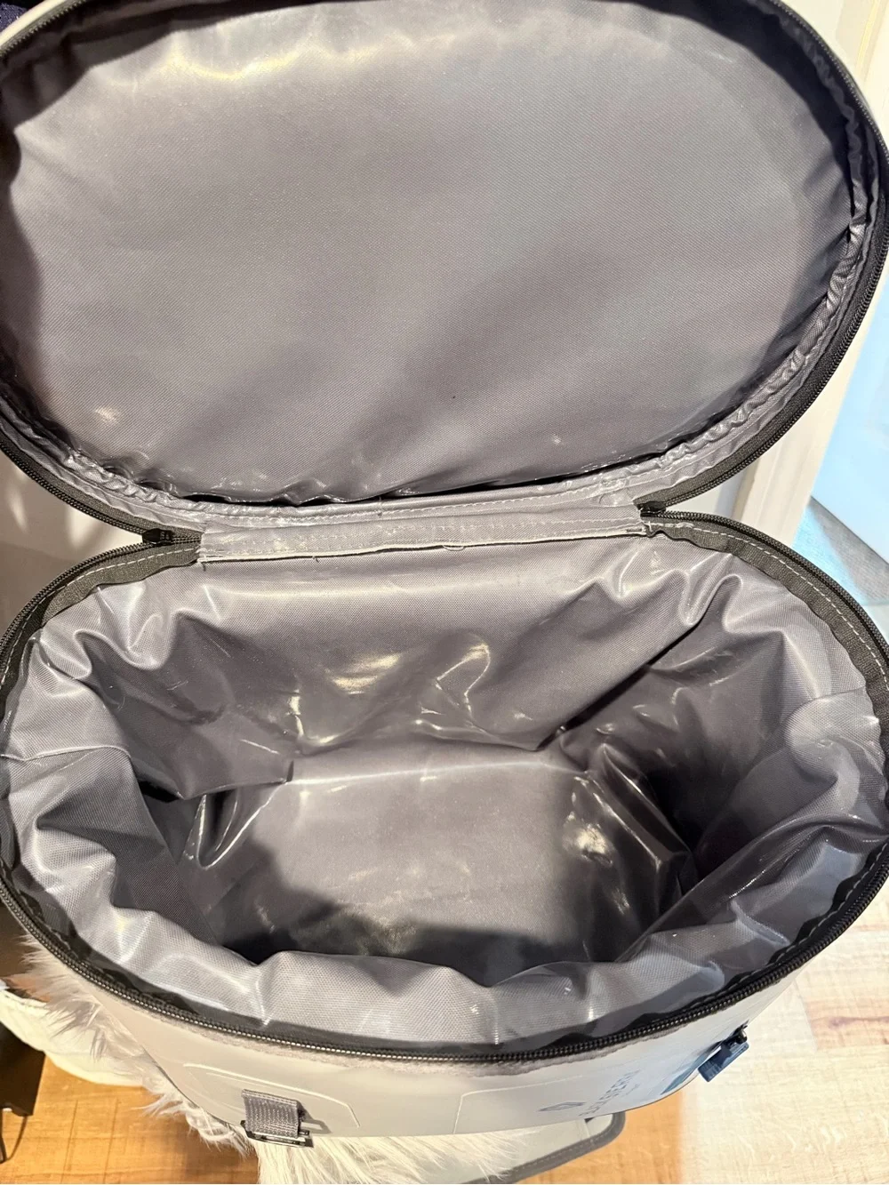 White & Blue Soft-Side Camera Bag with Adjustable Strap
